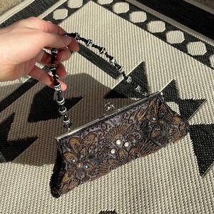 Vintage beaded purse - black , boho 80s or 90s